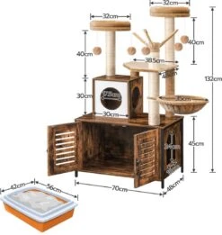 Signature Home Lola Krabpaal Met Kattenbak - Kattenbak Hangmat Mand Katten Huis - Kattenhuis Met Deur En Slot - Krabpalen Katten Huis - Kattenbakmeubel Verborgen - Alles-in-één Kattenspeelgoed Met Kattenhuis - Bruin - 70cm X 132cm X 48cm -Huisdierenserie Winkel 1136x1200 1