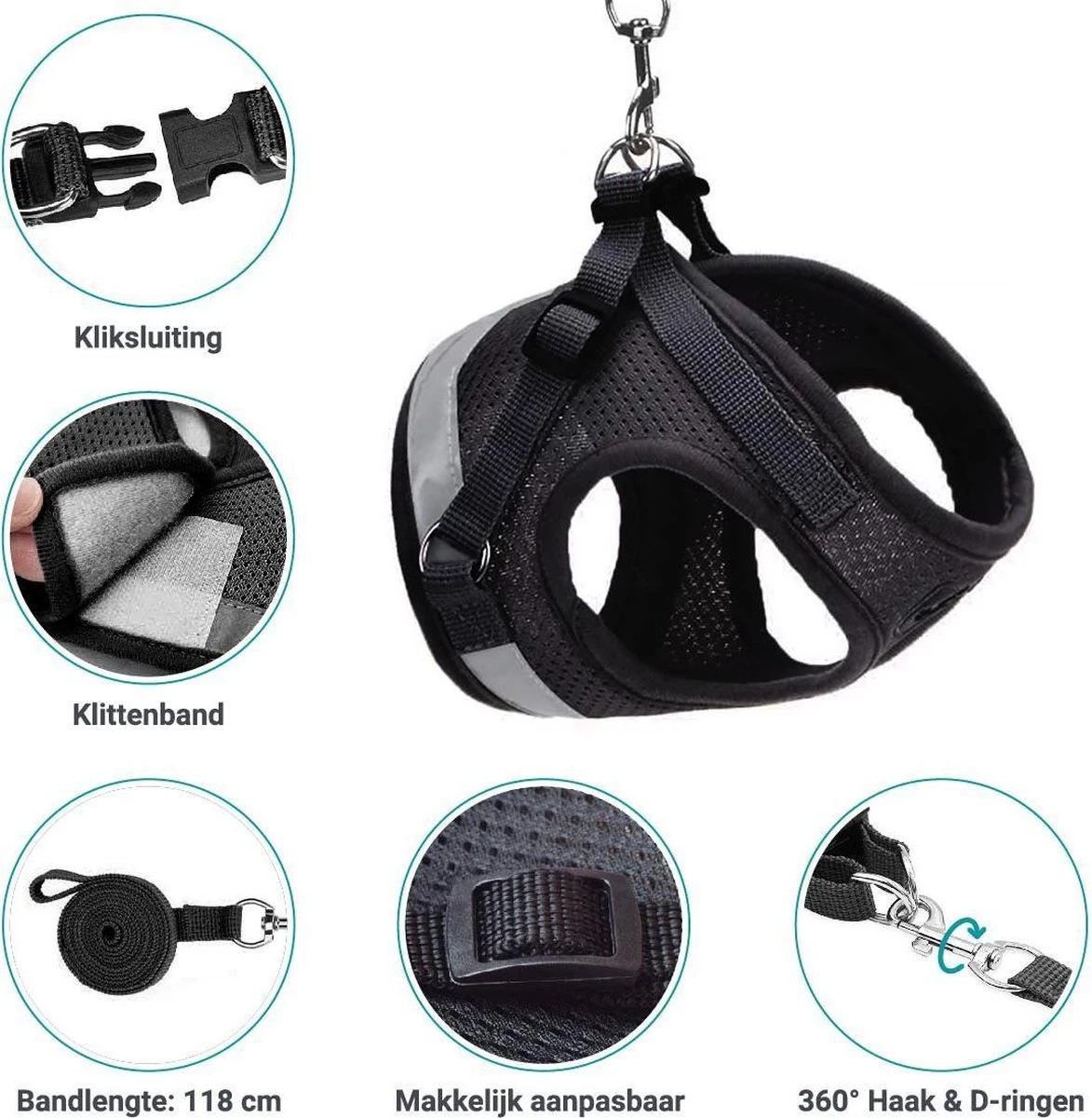 Merkloos Kattentuigje Met Looplijn | Zwart Kattenharnas | Easy Step In | Kattenriem | Kattenlijn | Kattentuig | Maat S 6 Merkloos Kattentuigje Met Looplijn | Zwart Kattenharnas | Easy Step In | Kattenriem | Kattenlijn | Kattentuig | Maat S - Afbeelding 4