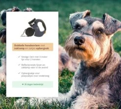 Dubbele Honden Riem – Leiband Hond – Hondenlijn – Looplijn Hond – 2 Honden – 3 Meter – Tot 12kg Per Hond – Reflecterende Lijnen – Met Zaklamp – 360° Draaien – Verstelbaar - Zwart -Huisdierenserie Winkel 1200x1087 1