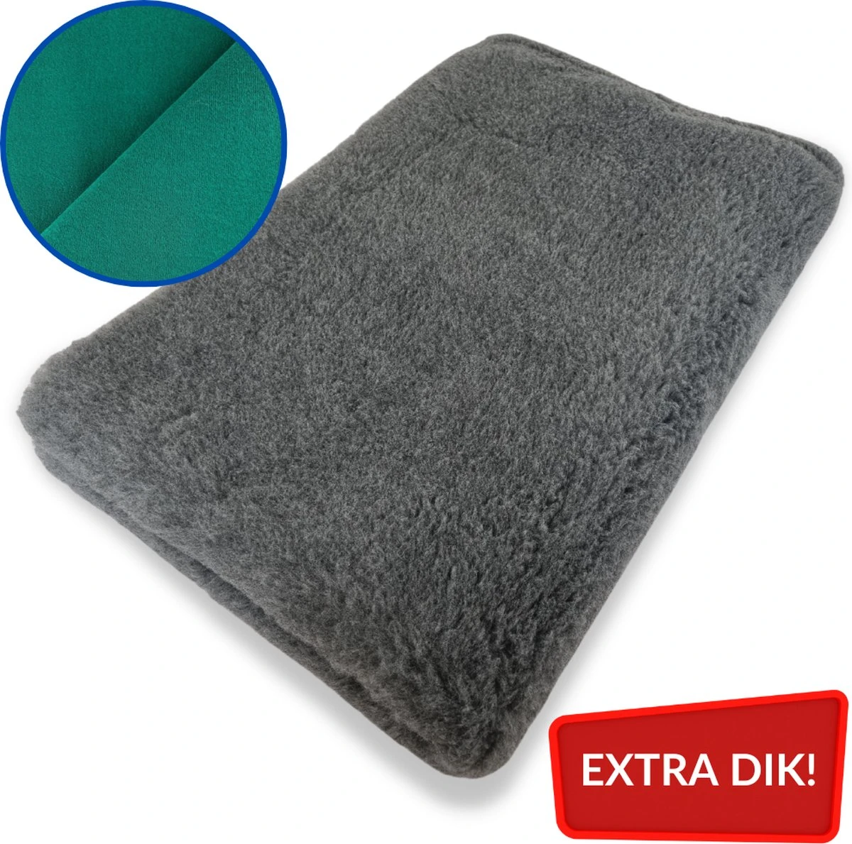 Vetbed PROF - Hondenmat - 35 MM Dikte - Grijs Effen - 150 X 100 CM - Dierenmat Groene Rug - Benchmat - Hondenkleed - Machine Wasbaar - Voor Hond, Kat En Cavia