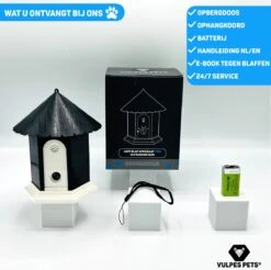 Vulpes Pets® Anti Blaf Apparaat Pro - Anti Blafband Voor Alle Honden - Luxe Hondentrainer - Diervriendelijk & Zonder Schok - Inclusief 9V Batterij - Waterbestendig - Ophangbaar - Instelbare Ultrasone Niveauregeling - 4 Standen -Huisdierenserie Winkel 1200x1193