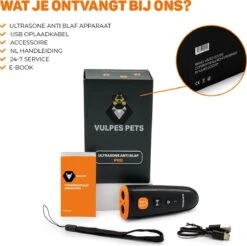 Vulpes Pets® Ultrasone Anti Blaf Apparaat – 3-in-1 Anti Blaf Apparaat Pro - Diervriendelijk & Zonder Schok - Alternatief Anti Blafband - Voor Kleine & Grote Honden - Audio - Flashlight - USB-Oplaadbaar -Huisdierenserie Winkel 1200x1195