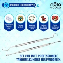 Nola & Coco® Tandsteen Verwijderaar Set Inclusief Bewaardoosje - Tandenkrabber - Set Van Twee - Hond - Kat - Tandenborstel - Tandplak Verwijderen - Tandenstoker - Honden Tanden Schoonmaken - Tandenhaakje - Gebitsreiniging -Huisdierenserie Winkel 1200x1200 199