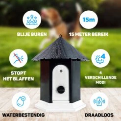 Vulpes Pets® Anti Blaf Apparaat Pro - Anti Blafband Voor Alle Honden - Luxe Hondentrainer - Diervriendelijk & Zonder Schok - Inclusief 9V Batterij - Waterbestendig - Ophangbaar - Instelbare Ultrasone Niveauregeling - 4 Standen -Huisdierenserie Winkel 1200x1200 262