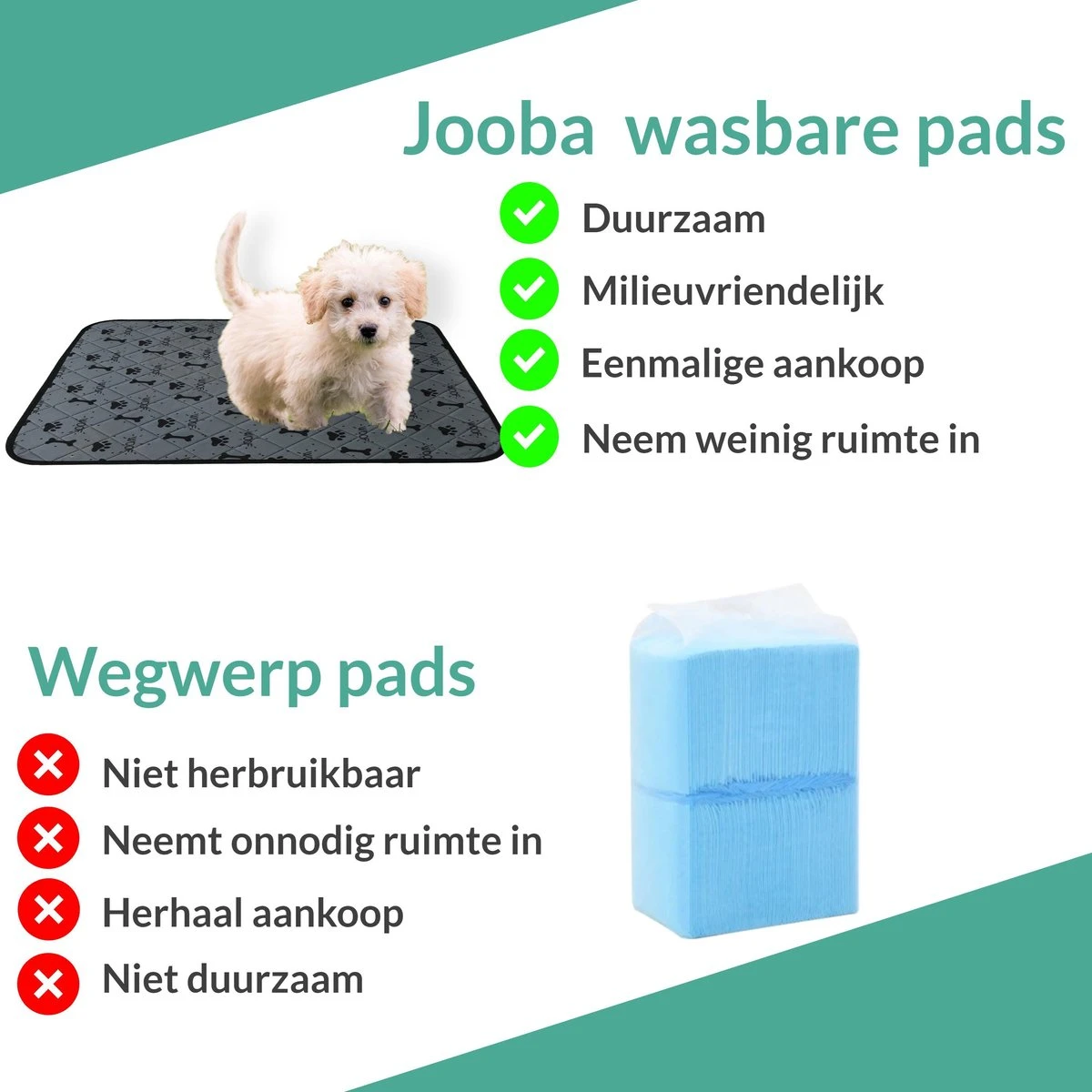 Jooba Puppy Training Pads - Wasbare Puppy Pads 2 Stuks - Hondentoilet - 70x50cm - Puppy 7 Jooba Puppy Training Pads - Wasbare Puppy Pads 2 Stuks - Hondentoilet - 70x50cm - Puppy - Afbeelding 5