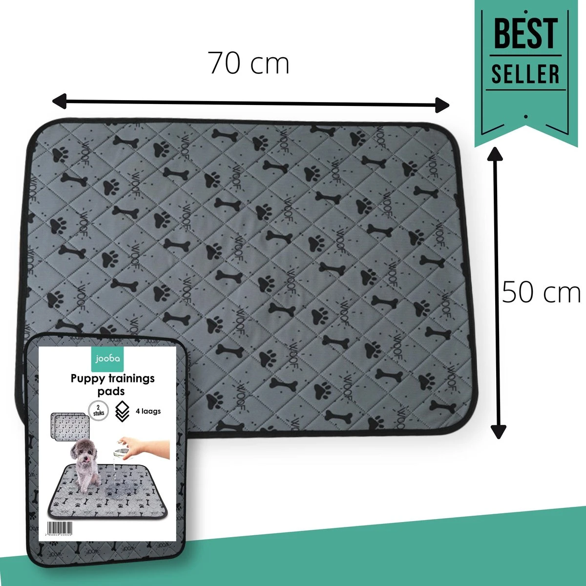 Jooba Puppy Training Pads - Wasbare Puppy Pads 2 Stuks - Hondentoilet - 70x50cm - Puppy 9 Jooba Puppy Training Pads - Wasbare Puppy Pads 2 Stuks - Hondentoilet - 70x50cm - Puppy - Afbeelding 7