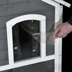 PawHut Kattenhuis Voor Buiten Kattenhut Met 2 Verdiepingen Kattenvilla, Asfaltdak, Massief Hout Grijs D30-236 -Huisdierenserie Winkel 1200x1200 420