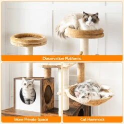 Signature Home Lola Krabpaal Met Kattenbak - Kattenbak Hangmat Mand Katten Huis - Kattenhuis Met Deur En Slot - Krabpalen Katten Huis - Kattenbakmeubel Verborgen - Alles-in-één Kattenspeelgoed Met Kattenhuis - Bruin - 70cm X 132cm X 48cm -Huisdierenserie Winkel 1200x1200 433
