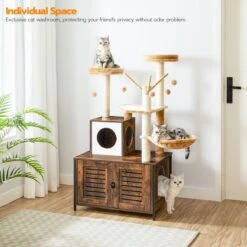 Signature Home Lola Krabpaal Met Kattenbak - Kattenbak Hangmat Mand Katten Huis - Kattenhuis Met Deur En Slot - Krabpalen Katten Huis - Kattenbakmeubel Verborgen - Alles-in-één Kattenspeelgoed Met Kattenhuis - Bruin - 70cm X 132cm X 48cm -Huisdierenserie Winkel 1200x1200 436