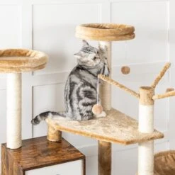 Signature Home Lola Krabpaal Met Kattenbak - Kattenbak Hangmat Mand Katten Huis - Kattenhuis Met Deur En Slot - Krabpalen Katten Huis - Kattenbakmeubel Verborgen - Alles-in-één Kattenspeelgoed Met Kattenhuis - Bruin - 70cm X 132cm X 48cm -Huisdierenserie Winkel 1200x1200 437