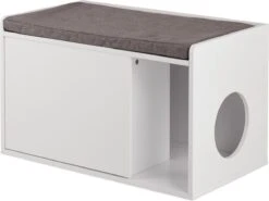 Relaxdays Kattenbak Ombouw - Met Zitkussen - Kattenhuis Wit - Kattenmeubel - Kattenkast -Huisdierenserie Winkel 1200x898 3