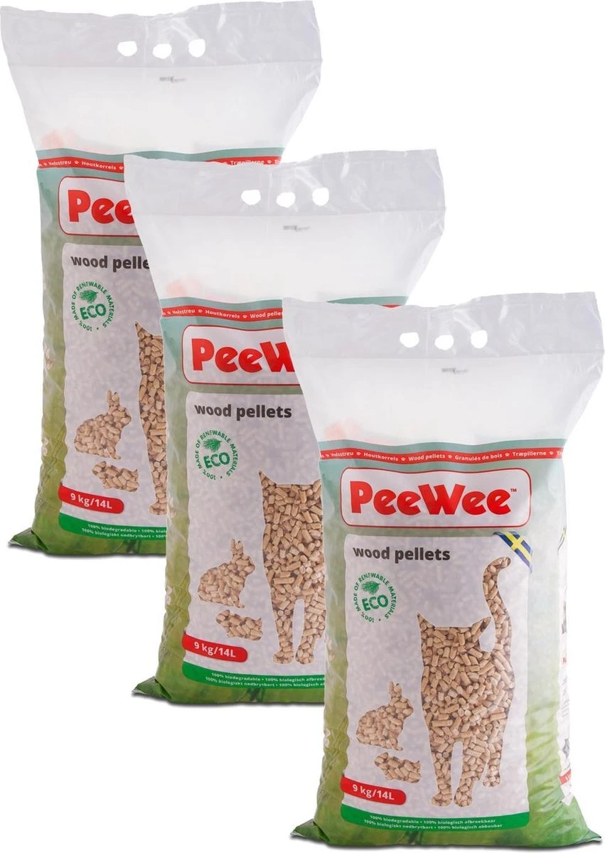 Peewee Houtkorrels Kattenbakvulling - 3 X 9 Kg (27 Kg, 42l) 3 Peewee Houtkorrels Kattenbakvulling - 3 X 9 Kg (27 Kg, 42l)